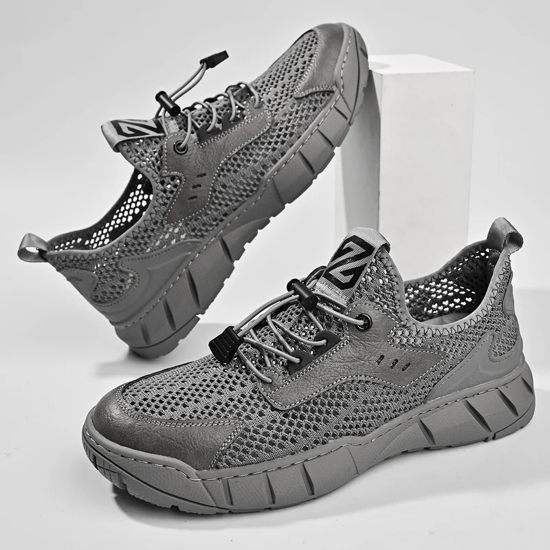 

2024 летняя сетчатая обувь, мужские кроссовки, дышащая мужская повседневная обувь на шнуровке, прогулочная обувь
