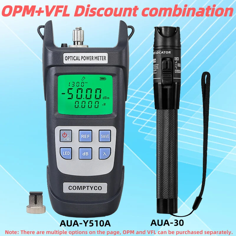 

FTTH Fiber Tester Tool Kit (Optional) AUA-Y510A (OPM -50 ~+26dBm)Optical Power Meter&(30/1/10/20/50mw VFL)Visual Fault Locator