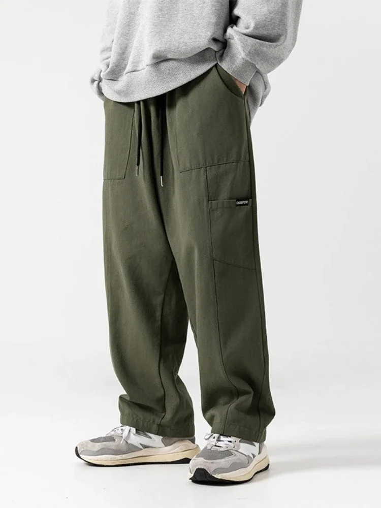 Japanese Style Casual Work Pants Men's Spring and Fall Cotton Loose Straight Splicing Pants Streetwear Trendy Retro Cargo Pants