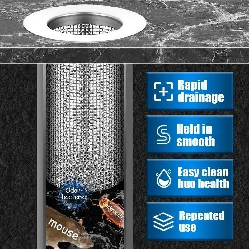 Mesh Sink Filter Stainless Steel Floor Drain Strainers Kitchen Bathroom Bathtub Anti-clog Hair Catcher Leakproof Net Strainer