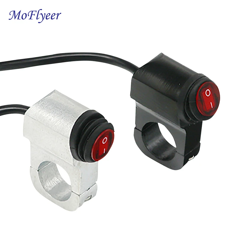 

MoFlyeer Motorcycle 7/8" 16A Waterproof Aluminium Alloy Switches 22mm Handlebar Headlight Switch and 3 Wires with Red Led Light