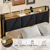 Bed Frame with Headboard and LED Lights, Upholstered Bedframe with Charging Station and USB Port, Platform Metal Bed Frames 5