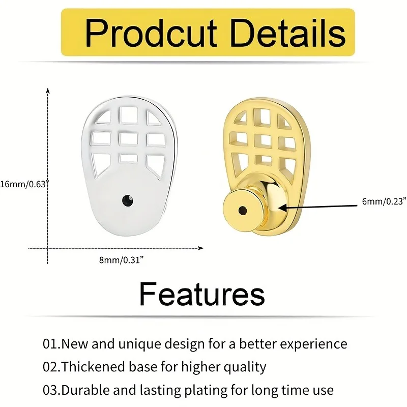 Enhanced Ear Stud Back Holders for Drooping Ears - Secure Support for Heavy Earrings, 2-Pack