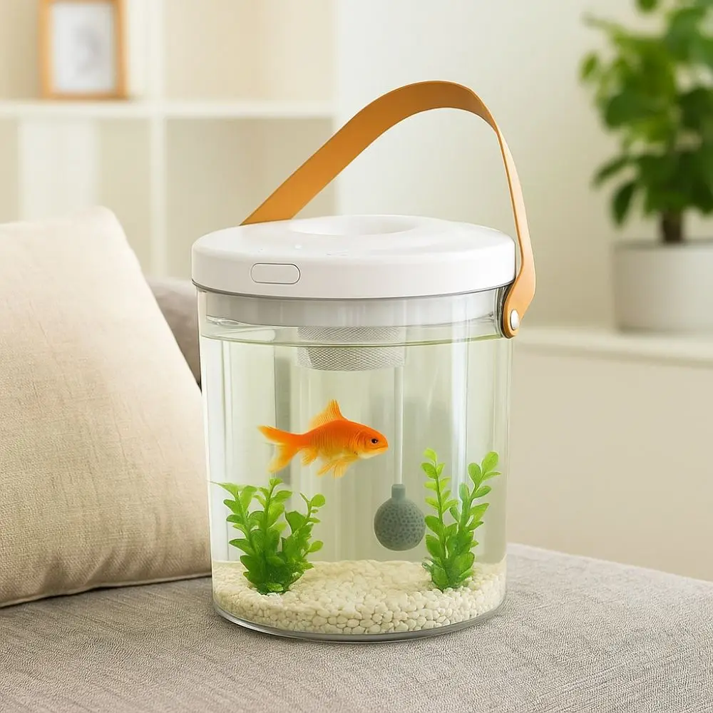 Portable Oxygen Filled Fish Tank PC Plastic Transparent Handheld Fish Tank with Handle USB Charging Ecological Fish Tank