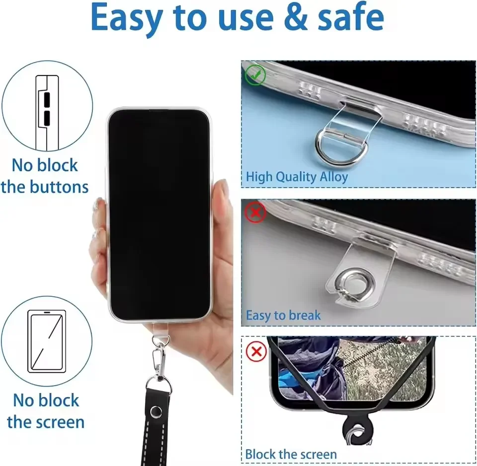 10/5/1Pcs Universal Tpu Mobile Phone Anti-lost Lanyard Card Gasket Nylon Detachable Phone Hanging Cord Strap Patch Tether Pad 5