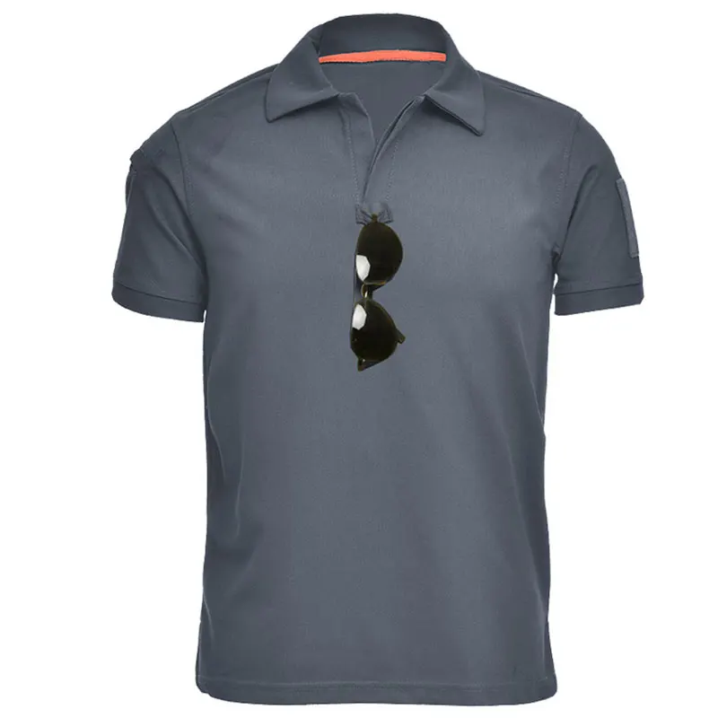 Men's Short Sleeve Lapel Tactical T-Shirt Solid Outdoor Sports Hiking Training Loose Stretch Quick Dry Breathable Pullover Tops
