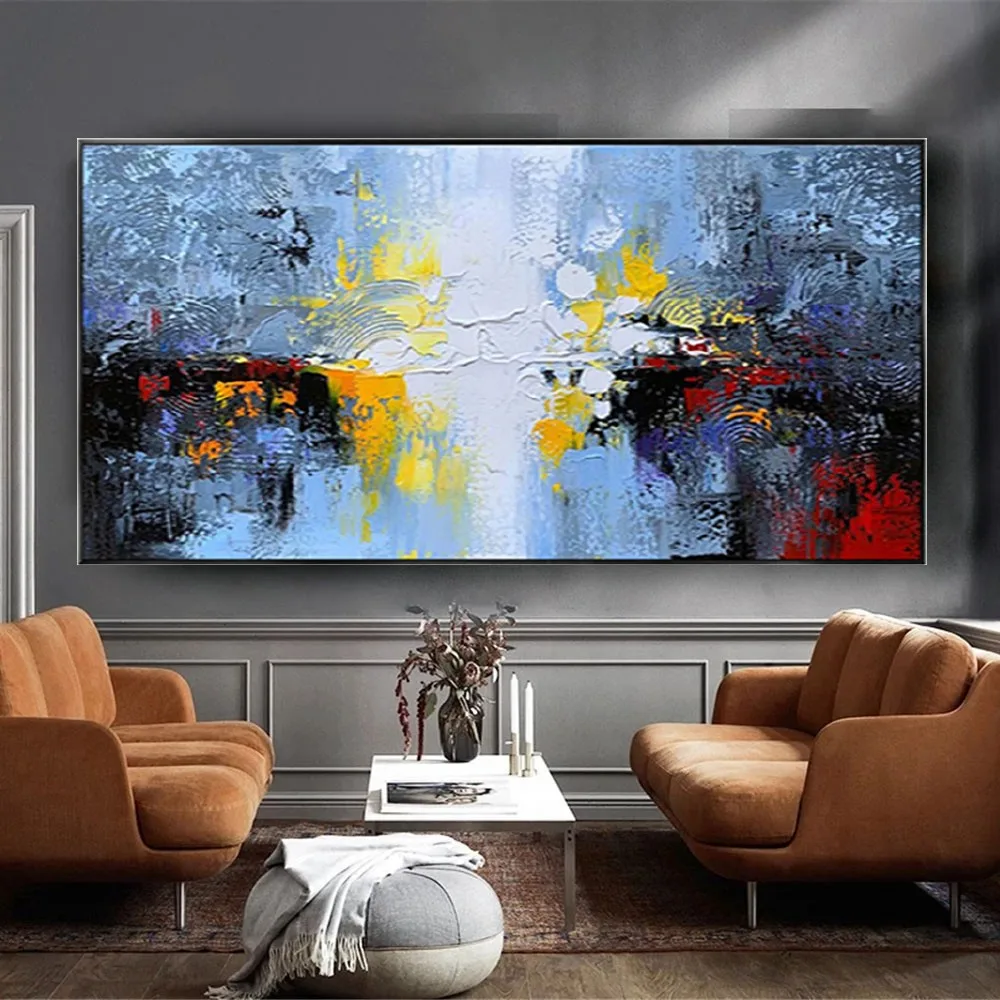 

100%Hand Painted Scandinavian Nordic Abstract Wall Picture Purplr Blue Poster Living Room Art Decor Canvas Oil Painting Wall Art