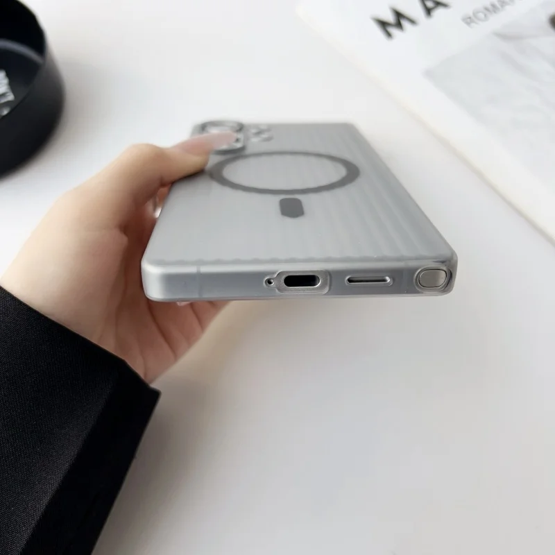 Elegant Slim Clear Striped Shockproof Magnetic Phone Case