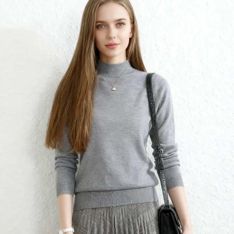 2025 Autumn Winter Women Sweaters Fashion Casual Pullover Long Sleeve Knitted Mock Neck Jumpers Fall Elegant Knitwear Warm Top