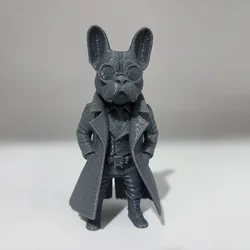 Elegant French Bulldog Gentleman Sculpture with Sunglasses and Windbreaker Design (Grey)
