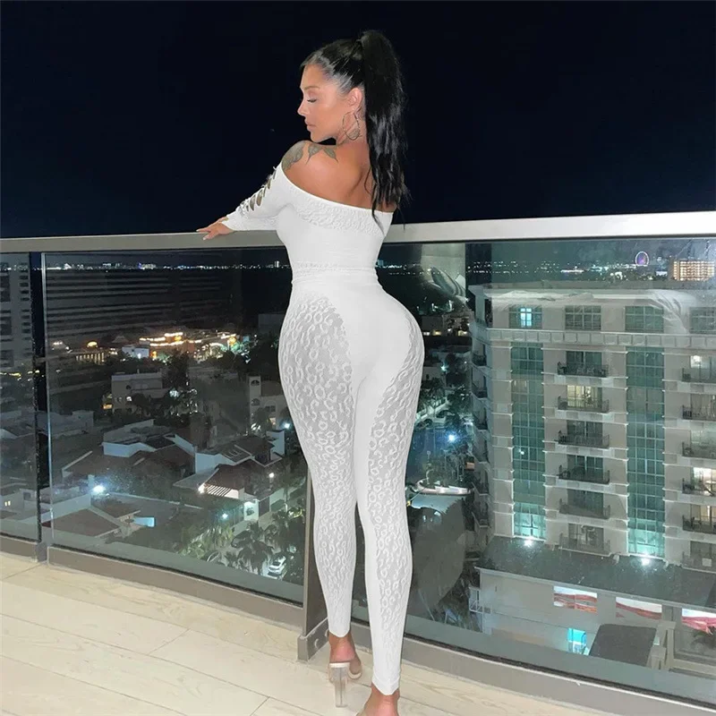 Summer Black Mesh Skinny Jumpsuit Women Sexy Hollow Out See Through Jumpsuit Overalls Fashion Diamond Club Party Tight Jumpsuits