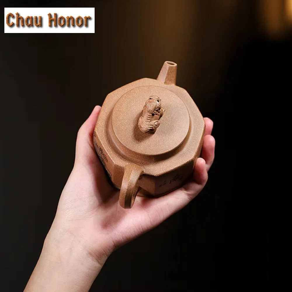 200ml Chinese Yixing Purple Clay Teapot Master Handmade Beast Lion Tea Kettle Raw Ore Old Section Mud Octagon Pot Zisha Tea Set