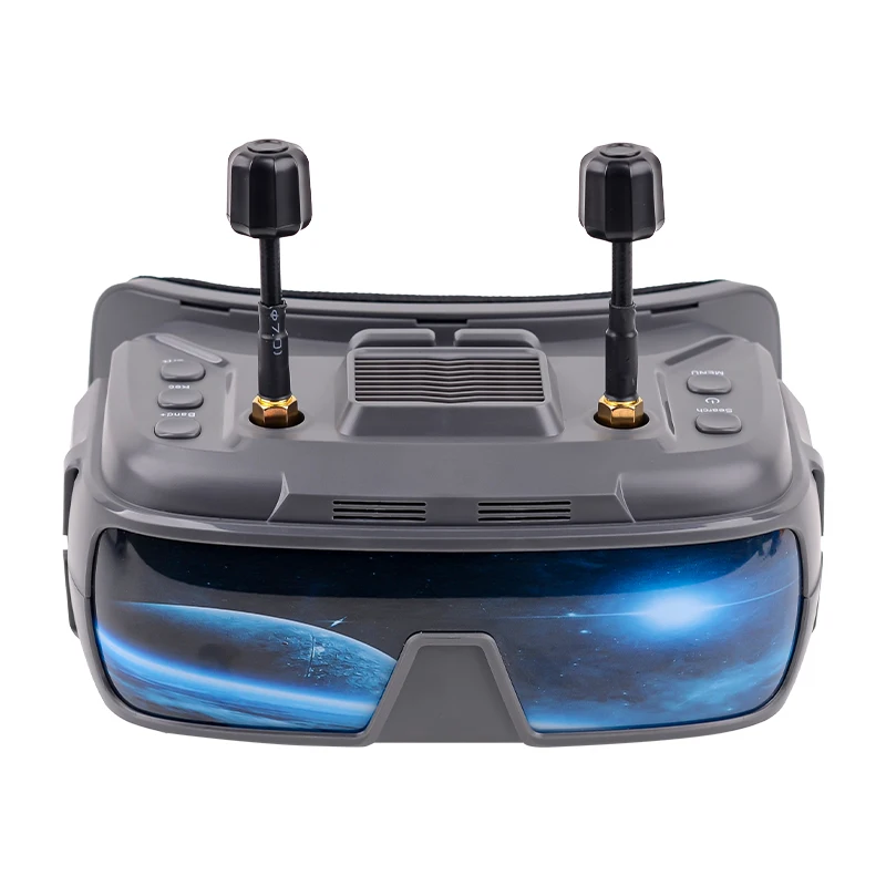 Détail du panneau de contrôle des lunettes VR200 avec boutons et ports, idéal pour drone de course.