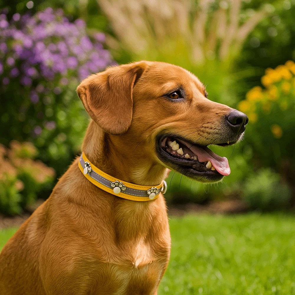 Leather Reflective Dog Collar Metal Buckle Soft Dog Footprint Collar Adjustable Decorative Dog Necklace Pet Daily Necessities