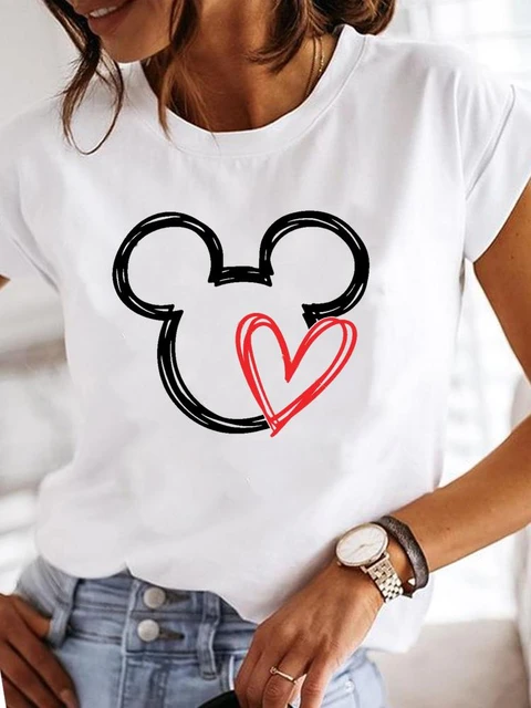 Disney Camiseta de moda para mujer, diseño de Mickey atrevido, color blanco