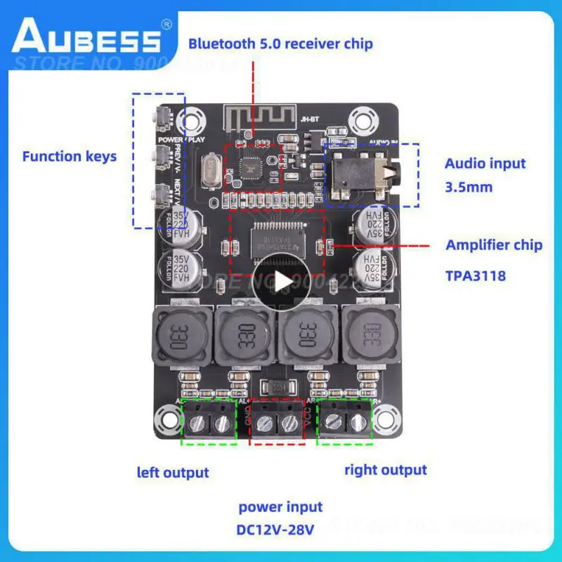 

Цифровой усилитель мощности Tpa3118, интегральные схемы, аудио усилитель мощности, 12 В, 24 В, 3,5 мм, стерео входной модуль усилителя