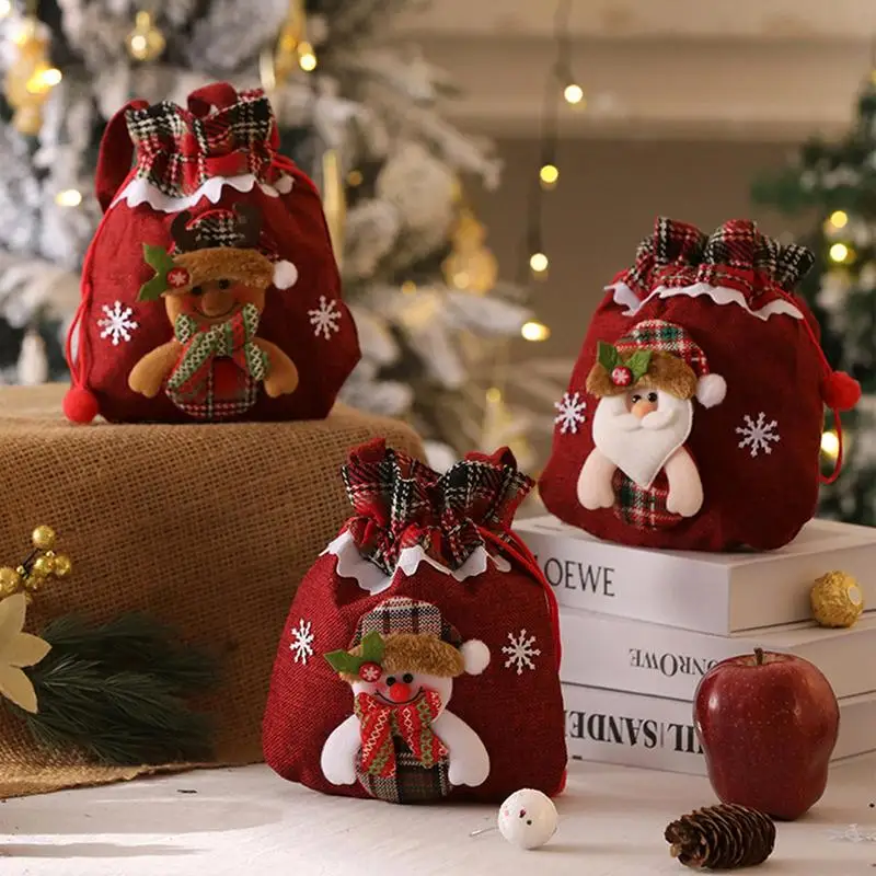 

Christmas Gift Doll Bags Candy Gift Bag Drawstring Reusable Fabric Goody Bag Christmas Decoration Kids New Year Party Gifts