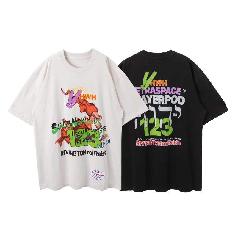 

23ss Rrr123 Graffiti Short Sleeve Tee: New Trendy Men's Casual Streetwear for Summer Graphic T Shirts Y2k Streetwear