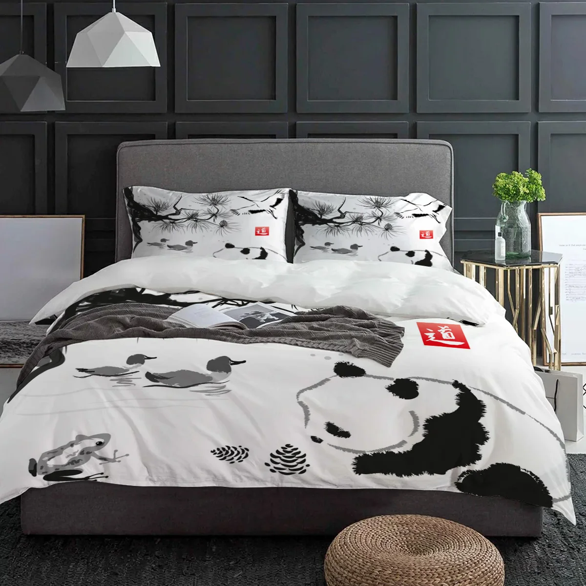3D Panda Stump 090 Bed Pillowcases Quilt