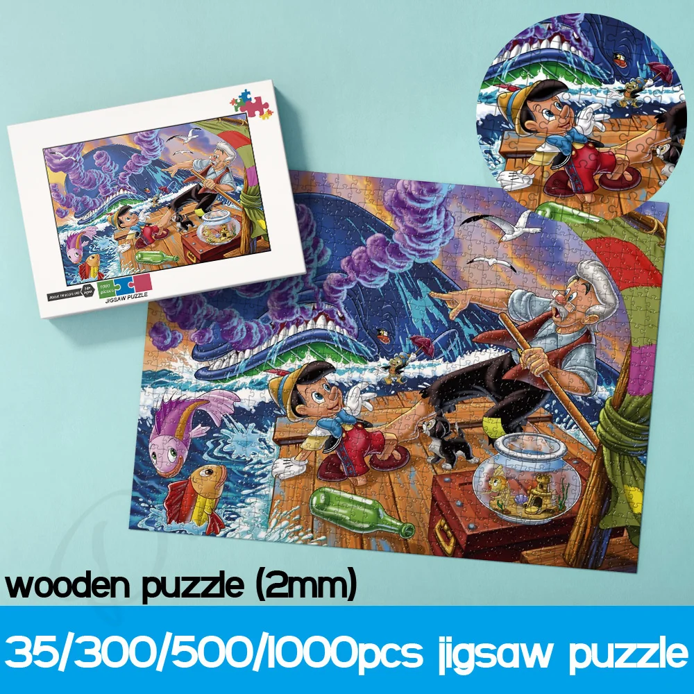 Pinocchio Cartoon Jigsaw Puzzles American Disney Animated Films 35 400 500 1000 Pieces Wooden Puzzles for Kids Handmade Toys pinocchio