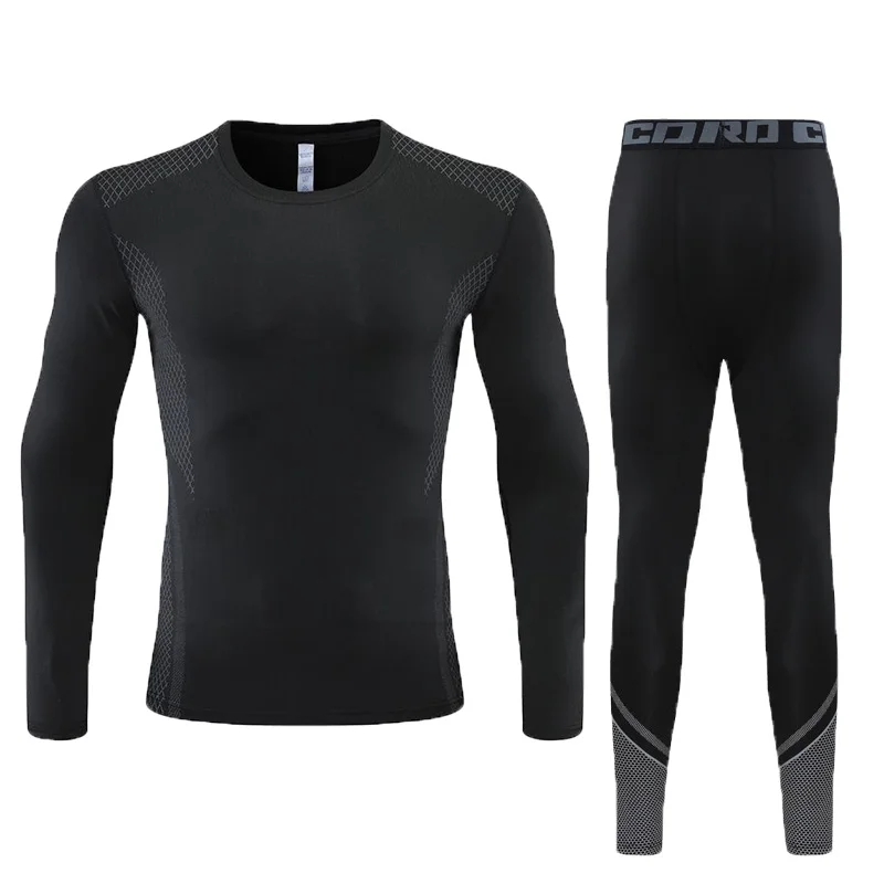 

Мужские спортивные костюмы с длинным рукавом, футболка для тренажерного зала и леггинсы, мужской спортивный комплект для бега, йоги, катания на лыжах, баскетбола, футбола, костюм 102