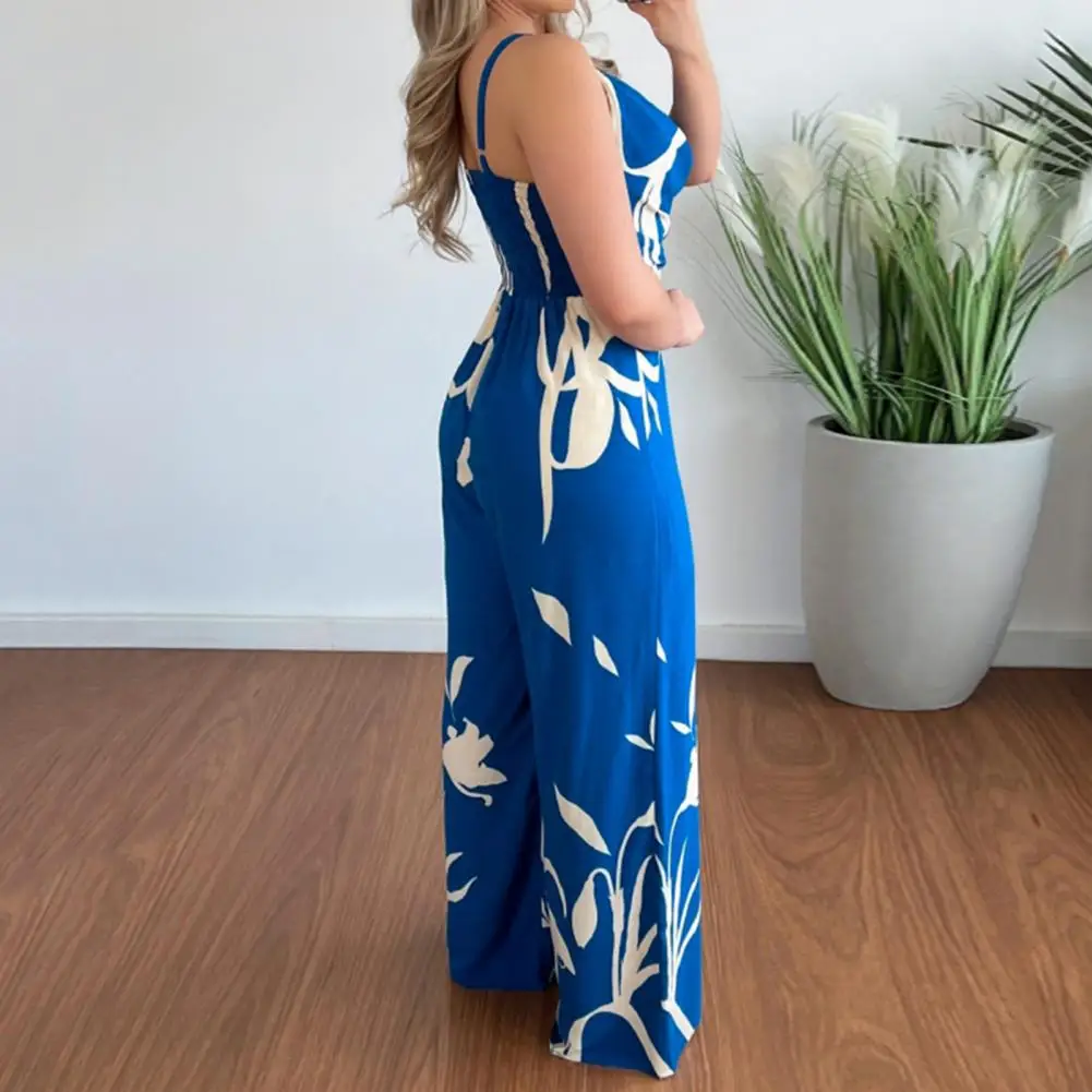 

Jumpsuit Stylish V Neck Jumpsuit for Women Elegant Ol Commute Style with High Waist Wide Leg Colorful Printed Full Length Summer