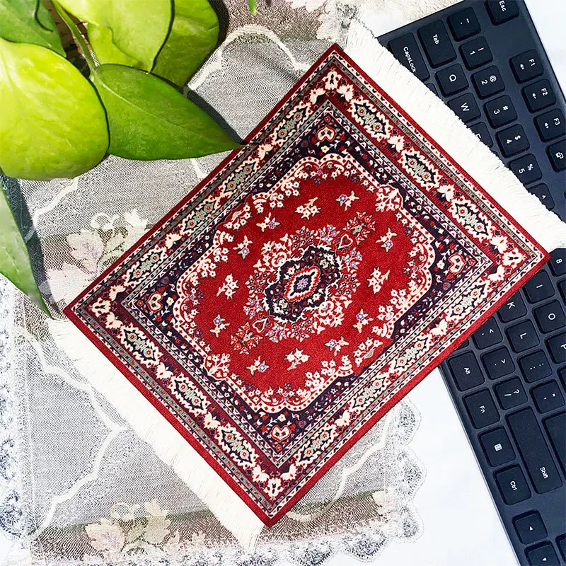 Gaming Mousepad Mouse Pad Computer Desk Mat PC Mouse Pad Persian Mini Woven Rug Mat Mousepad Retro Style Carpet Pattern Cup laptop with Home Office Table Decor Craft table
