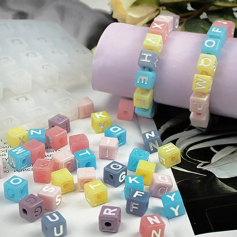 

Letter Bead Molds Alphabet Bracelet Epoxy Mold DIY Necklace Jewelry Making Crafts For Keychains Pendants Earrings Square Mould