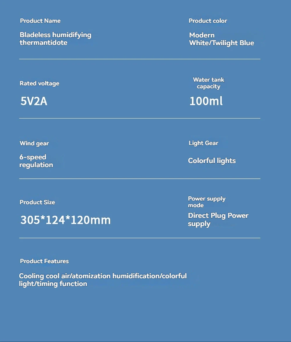 Mini Air Cooler Humidification Cooling USB Silent Timed Air Conditioning Fan Colorful Lights Night Light Led Screen 6 Wind Speed