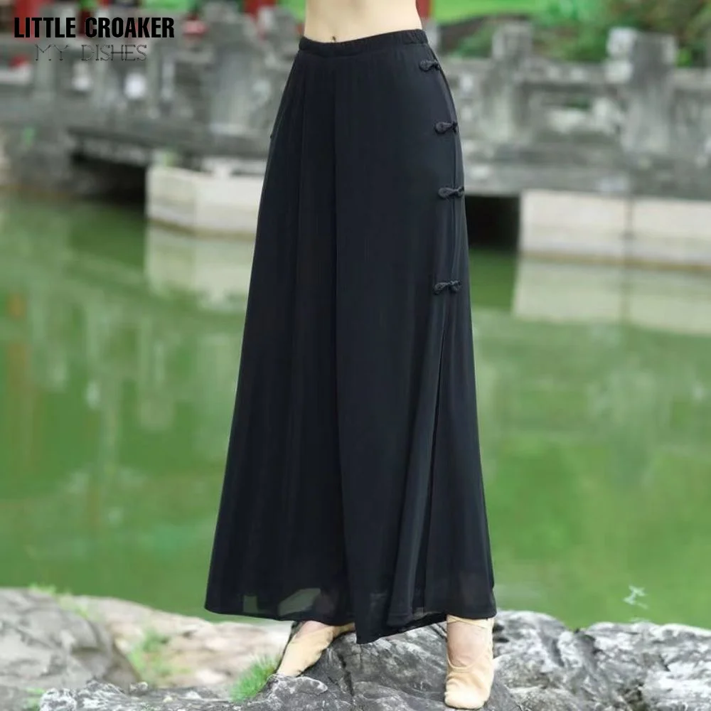 Womem Dance Practice Clothes Belly Dance Costume Chinese Dance Pants Lady Long Pants Black White Split Trousers Dancewear