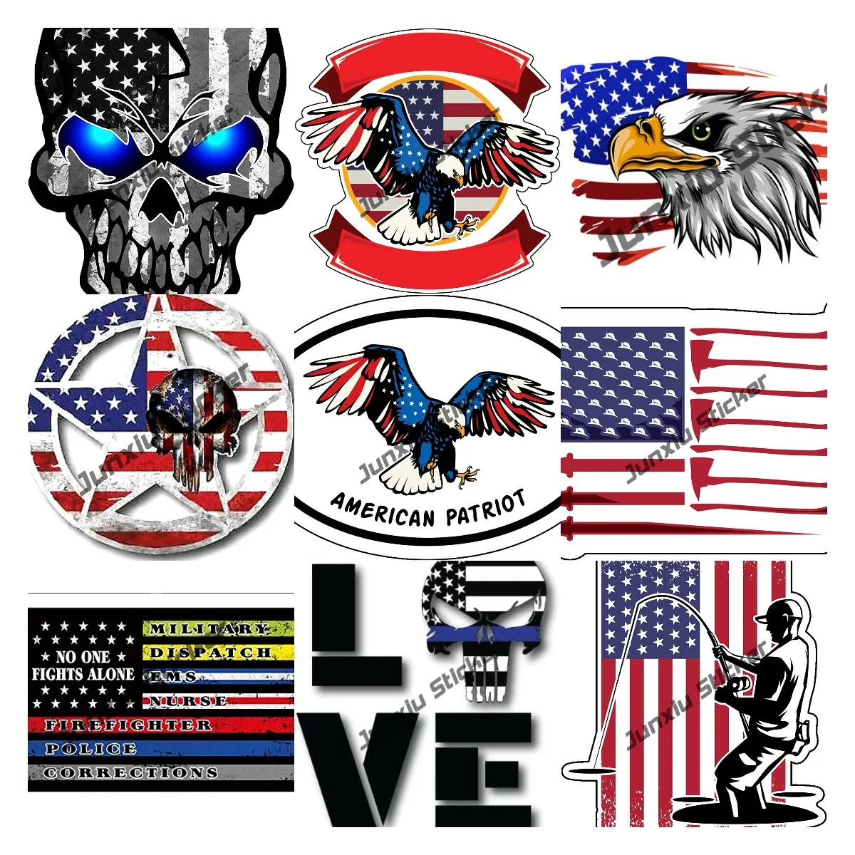 

United States of America Flag Decal Pic No One Fight Along Vinyl Oval Decal Sticker for Cars Windows Military Firefighters