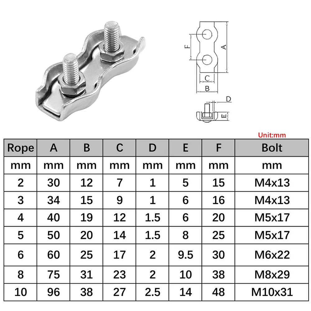 Wire Rope Clamps 1-10Pcs M2-M8 Stainless Steel Double Post Bolt Clip Wire Rope Cable Clamp Caliper Rope Simple Grip DIY Cable Fastener