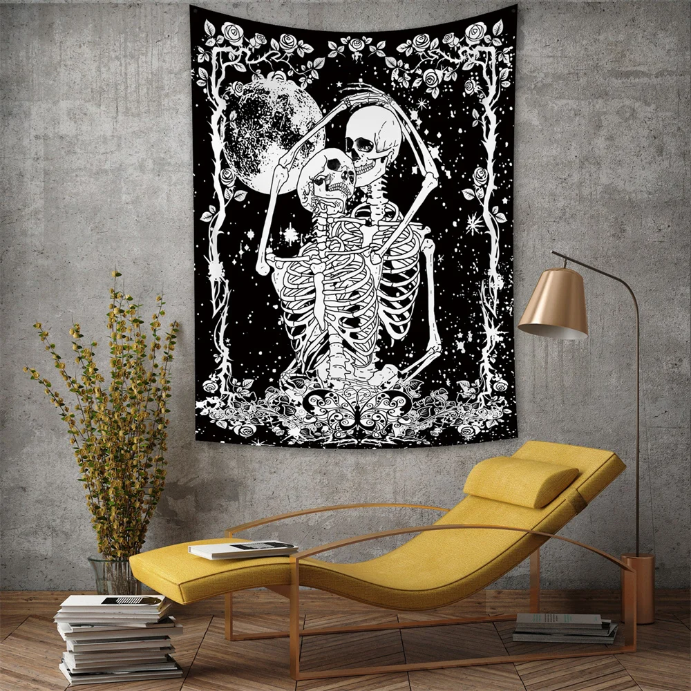 Tapestry Moon Starry Sky Flower Hug Skull Witchcraft Wall Hanging Cloth Carpet Hippie Ceiling Room Home decor