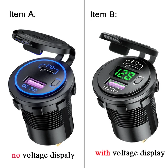 Quick Charge 3.0 USB PD Type C Car Charger Socket 12v USB Outlet Socket  with LED Voltmeter & ON/Off Switch Waterproof for Marine Boat Motorcycle  more – les meilleurs produits dans la