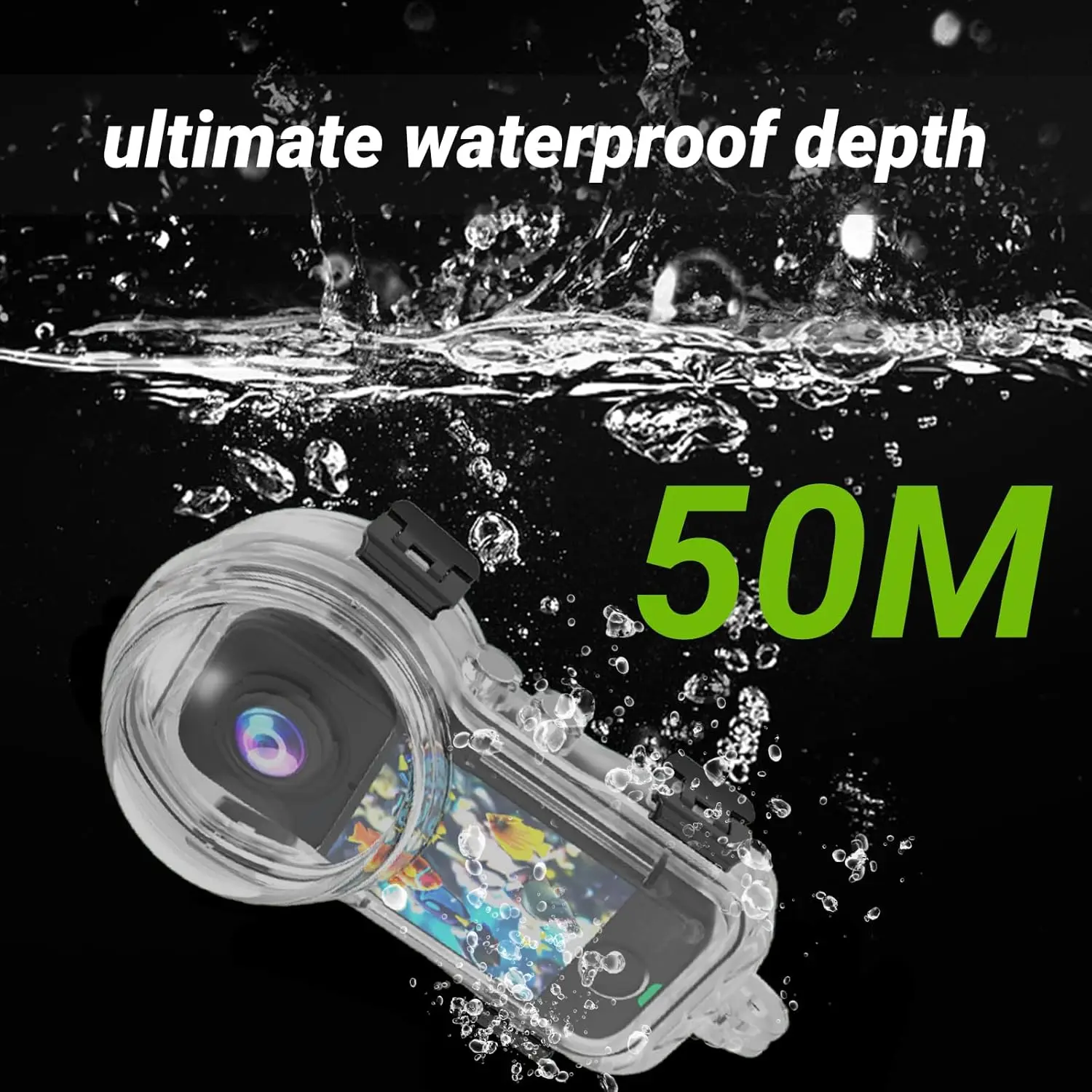 Coque Insta360 X4 Air installée sur une caméra, prête à filmer sous l'eau avec étanchéité 50m.
