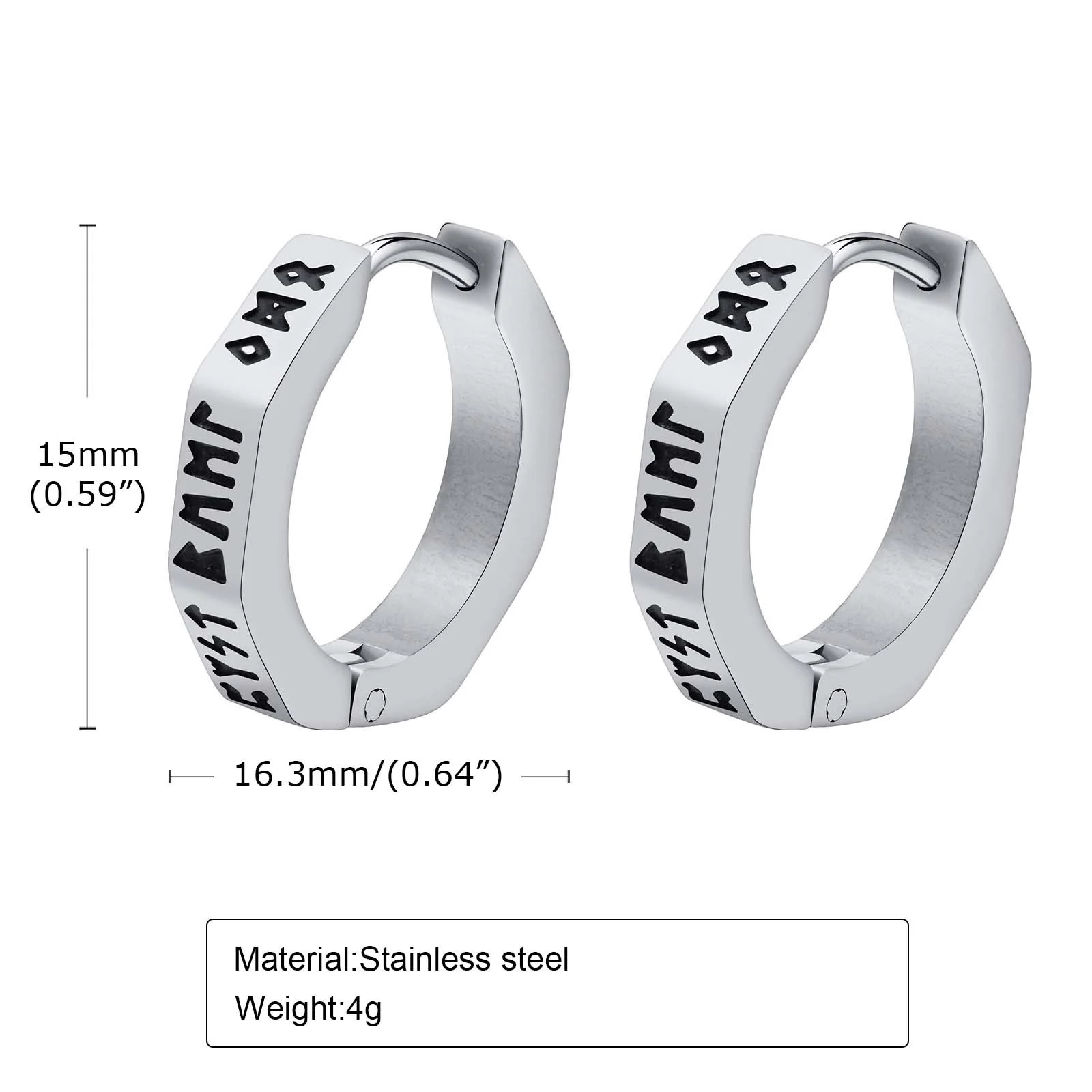 North Viking Hoop Earrings for men Stainless steel Octagon Runes Round Earrings Talisman Stylish Jewelry Viking Gifts for Male