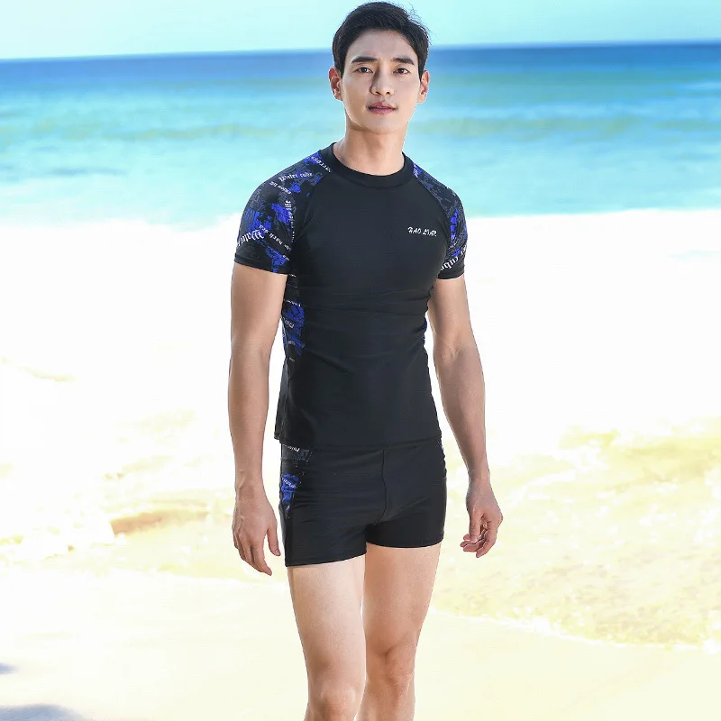 Maiô manga curta masculino, camisa e shorts, roupas de vela de cintura alta, maiô plus size, roupas de banho, guarda-roupa coreana
