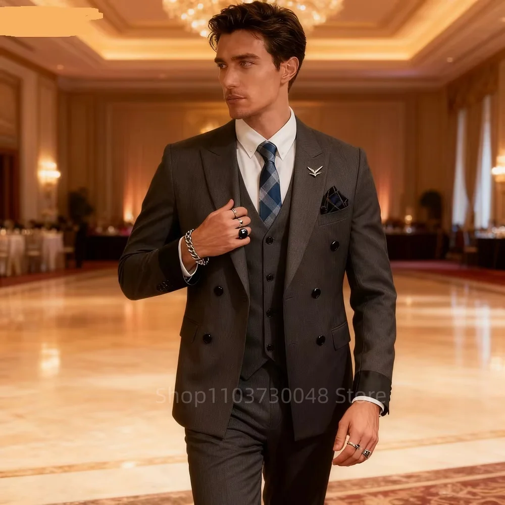 High Quality Wedding Groomsmen Suit 3 Piece Men Simple Business Elegant Fashion Job Interview Gentleman Suit (Jacket+Vest+Pants