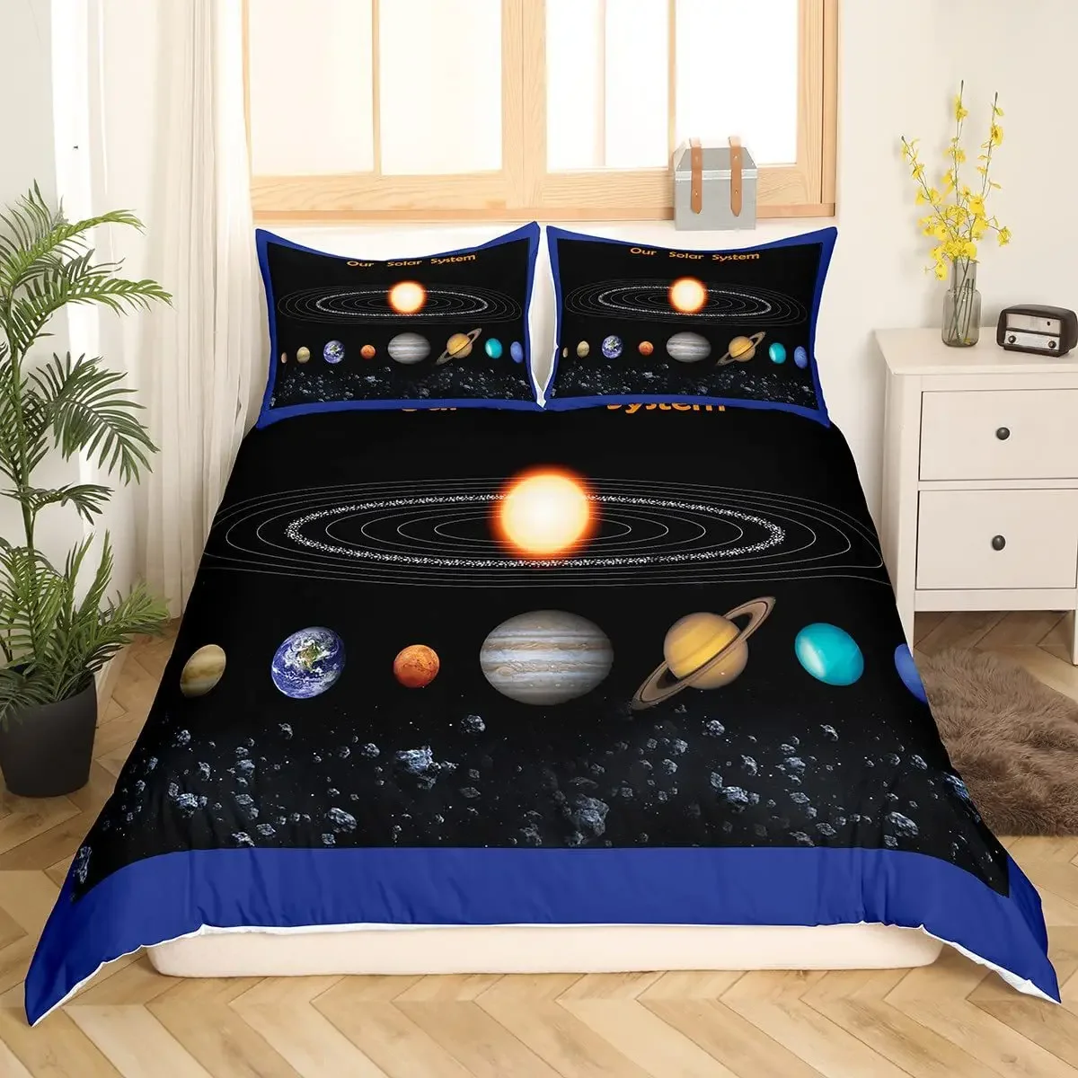 Solar System Duvet Covers Set For Kids Outer Space Galaxy Bedding Set Universe Planets Comforter Cover Astronomy Quilt Covers