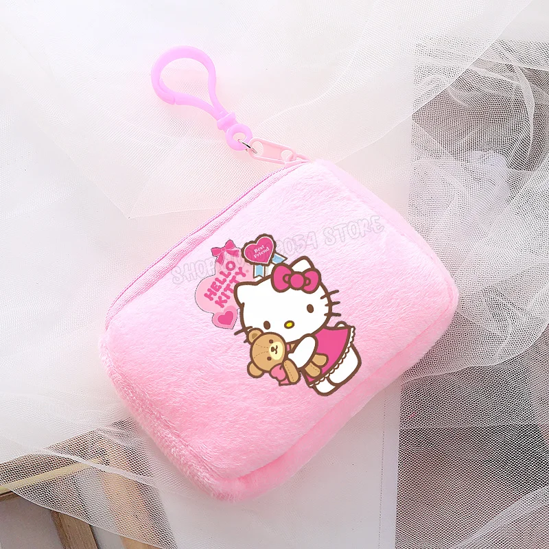 thumbnail image 1 of Sanrio-Mini monedero de felpa de Hello Kitty para niños y niñas, bolsa de almacenamiento cuadrada de lona rosa con dibujos animados de Anime, funda para llaves, bolso de mano, regalos de cumpleaños, 1 of 5