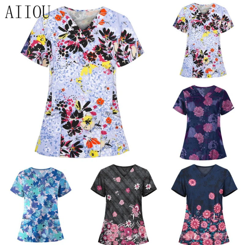 

AIIOU Fashion Hospital Staff Scrub Tops Clinical Beauty Salon Outfit Medical Uniform Slim Fit Nurse Surgical Uniforms Blouse