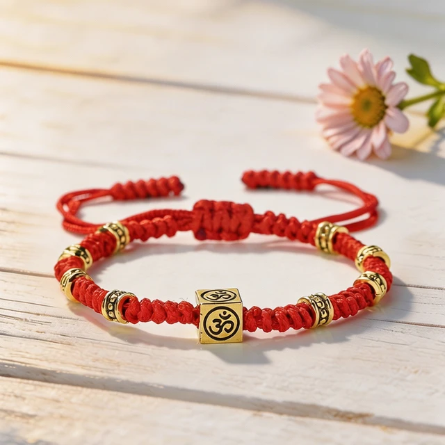 Bracelet tressé vintage Om avec perles carrées, fait main, réglable, porte-bonheur et protection, pour femmes, hommes, couples, bijou de poignet, cadeau