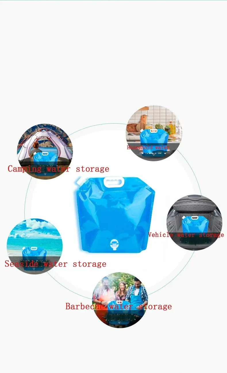 5/10L Camping Water Bag Portable Folding Water Bucket Large Water Container Outdoor Travel Collapsible Pouch Can Camping Supplie