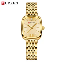 Elegant Gold Square Dial Women's Watch with Stainless Steel Strap (Gold)