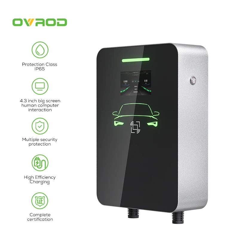 Ovrod 11KW 타입 2 EV 충전기 16A 동적 부하 분산 월박스 (4.3인치 LCD 디스플레이 포함) 신형 AC 출력 전류