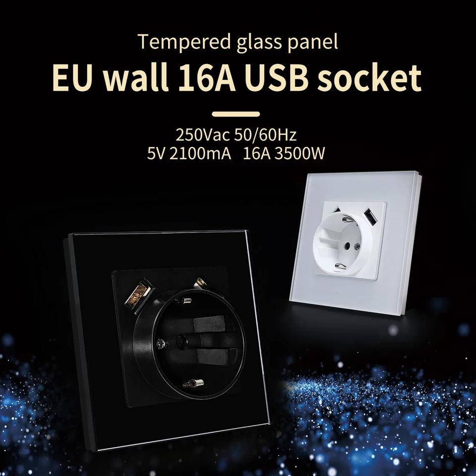 TAWOIA Presa Di Corrente A Muro Standard UE 16A Prese Impermeabili Pannello In Vetro Spina Esterna Presa Elettrica Bagno Doppia Presa