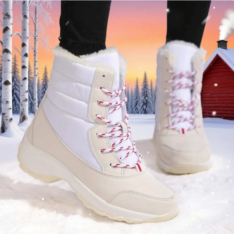 2025 Winter Snow Boots for Women Warm Fur Lined Waterproof Non Slip Mid Calf Boots Fashion Outdoor Skiing Walking Shoe for Women
