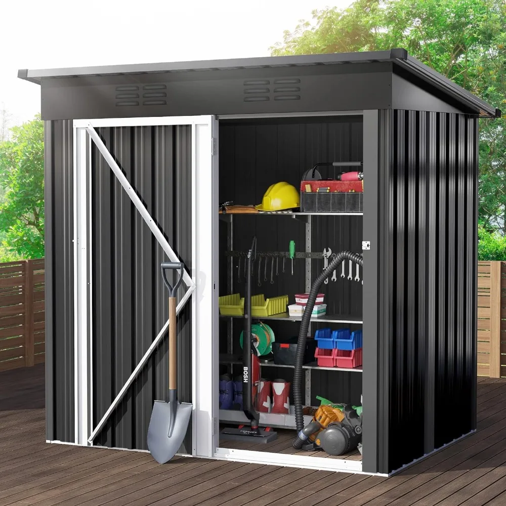 

Sheds Outdoor Storage Shed Free Shipping Lawnmowers Prefabricated Warehouse Dark Gray Tools Lawn to Store Bikes Trash Bins Patio