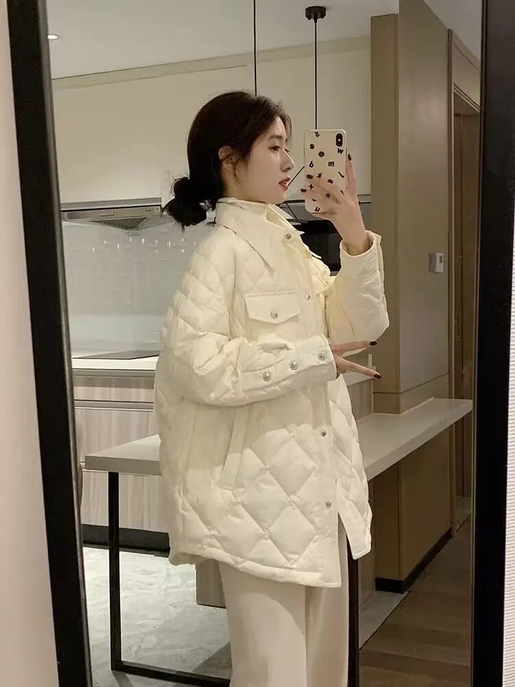 2025 Winter Maternity Down Jackets Long Sleeve Turn-down Collar Button Fly Pregnant Woman Plaid Cotton Coats Pregnancy Outerwear
