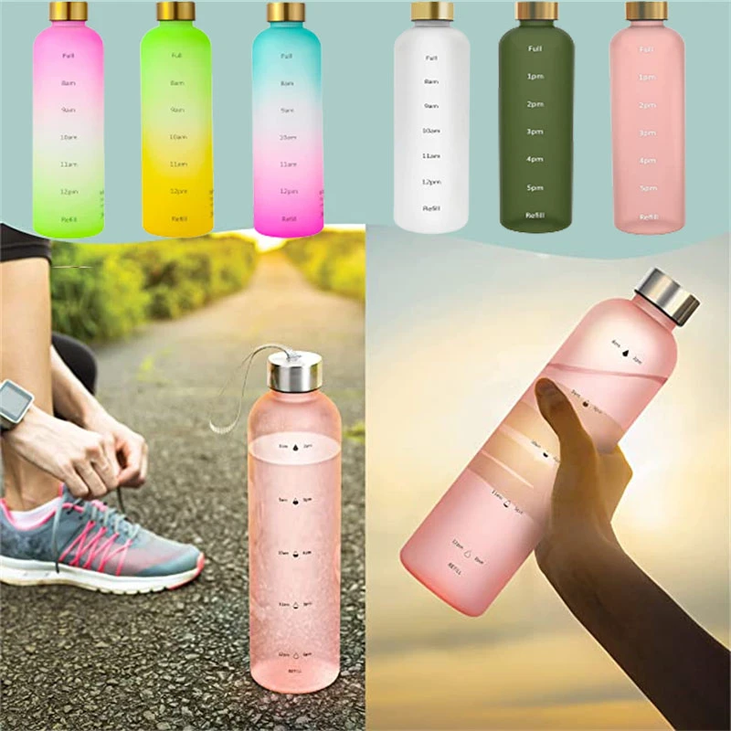 Water Bottles with Times Drink Reusable Motivational Water Bottle with